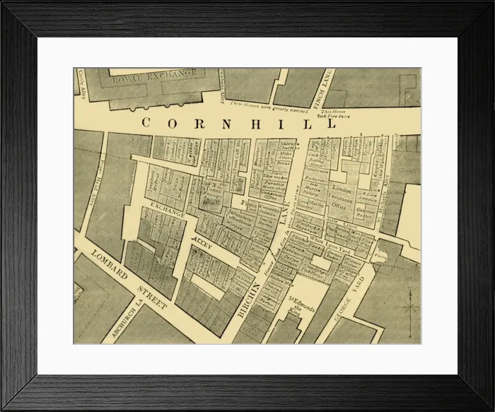 Framed Print : Plan showing the Extent of the Great Fire in Cornhill in 1748, (c1872). Creator: Unknown Framed Print : Plan showing the Extent of the Great Fire in Cornhill in 1748, (c1872). Creator: Unknown