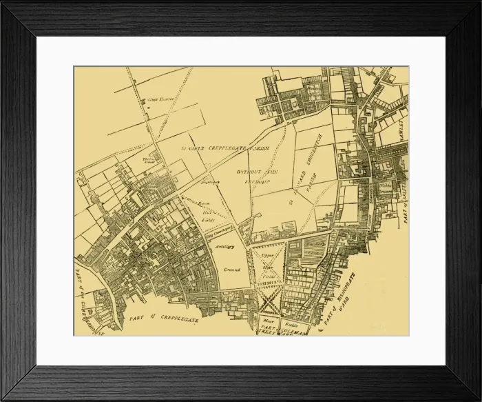 Framed Print : Moorfields and its Neighbourhood (From a Map of about 1720), (c1872). Creator: Unknown Framed Print : Moorfields and its Neighbourhood (From a Map of about 1720), (c1872). Creator: Unknown