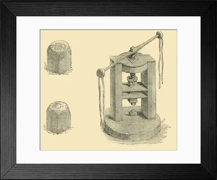 Framed Print : Press and Dies Formerly Used in the Mint, (c1872). Creator: Unknown Framed Print : Press and Dies Formerly Used in the Mint, (c1872). Creator: Unknown
