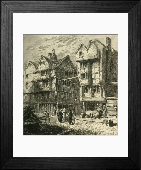 Framed Print : Old Houses Formerly Standing in Butchers Row, about 1800, (1881). Creator: Unknown Framed Print : Old Houses Formerly Standing in Butchers Row, about 1800, (1881). Creator: Unknown