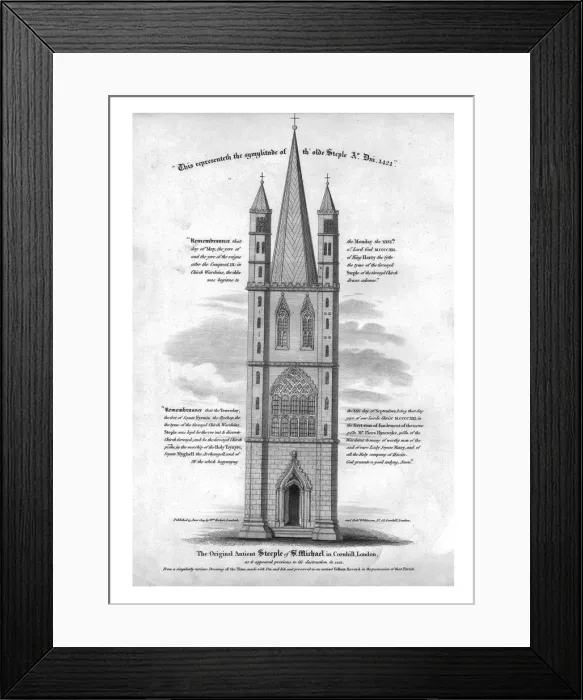 Framed Print : The Original Ancient Steeple of St. Michael in Cornhill, London... 1421, (1809) Framed Print : The Original Ancient Steeple of St. Michael in Cornhill, London... 1421, (1809)
