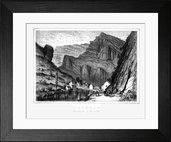 Framed Print : Cheddar, The entrance to the Cliffs, 19th century. Creator: Colebrooke Stockdale Framed Print : Cheddar, The entrance to the Cliffs, 19th century. Creator: Colebrooke Stockdale