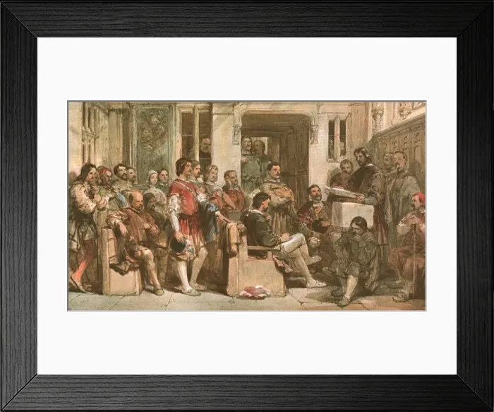 Framed Print : Prayers in the Barons Hall, (c1900). Creator: Unknown Framed Print : Prayers in the Barons Hall, (c1900). Creator: Unknown