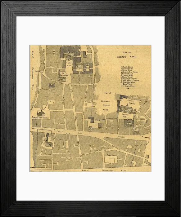 Framed Print : Old Map of the Ward of Cheap - About 1750, (1897). Creator: Unknown Framed Print : Old Map of the Ward of Cheap - About 1750, (1897). Creator: Unknown