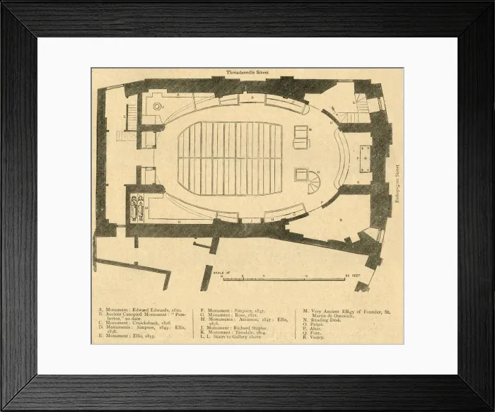 Framed Print : Ground Plan of the Modern Church of St. Martin Outwich, Demolished 1874, (1897) Framed Print : Ground Plan of the Modern Church of St. Martin Outwich, Demolished 1874, (1897)