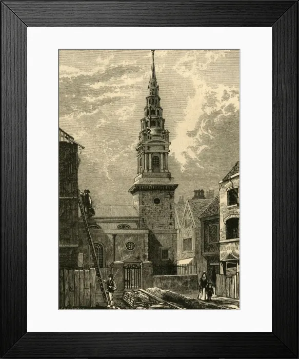 Framed Print : St. Brides Church, Fleet Street, 1824, (1897). Creator: Unknown Framed Print : St. Brides Church, Fleet Street, 1824, (1897). Creator: Unknown
