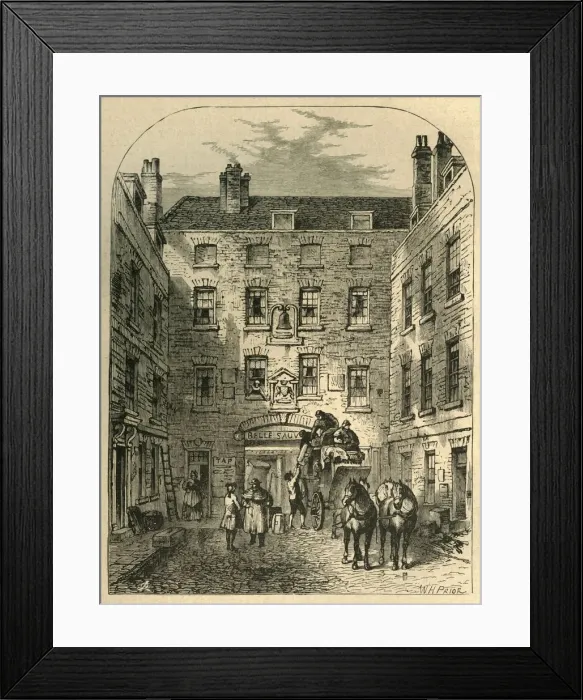 Framed Print : Outer Court of La Belle Sauvage in 1828, (1897). Creator: Unknown Framed Print : Outer Court of La Belle Sauvage in 1828, (1897). Creator: Unknown