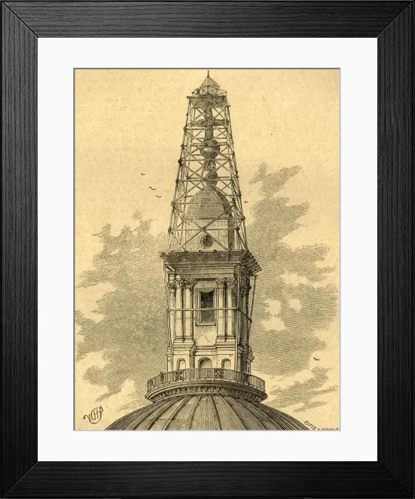 Framed Print : The Scaffolding and Observatory on St. Pauls in 1848, (1897). Creator: Unknown Framed Print : The Scaffolding and Observatory on St. Pauls in 1848, (1897). Creator: Unknown