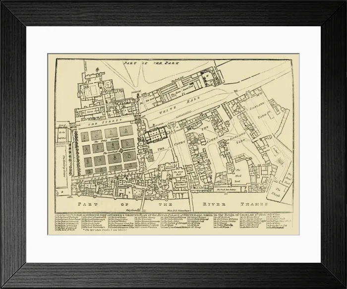 Framed Print : A reduced copy of Fishers Ground Plan of the Royal Palace of Whitehall, 1680, (1881) Framed Print : A reduced copy of Fishers Ground Plan of the Royal Palace of Whitehall, 1680, (1881)