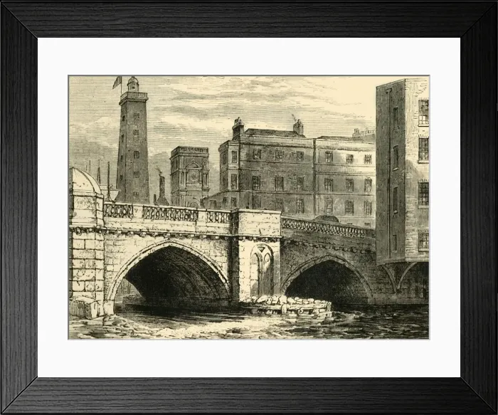 Framed Print : South End of Old London Bridge, with Shot Tower and St. Olaves Church, in 1820, (c1878) Framed Print : South End of Old London Bridge, with Shot Tower and St. Olaves Church, in 1820, (c1878)