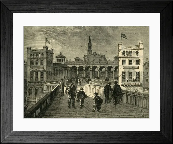 Framed Print : Hungerford Market, from the Bridge, in 1850, (1881). Creator: Unknown Framed Print : Hungerford Market, from the Bridge, in 1850, (1881). Creator: Unknown
