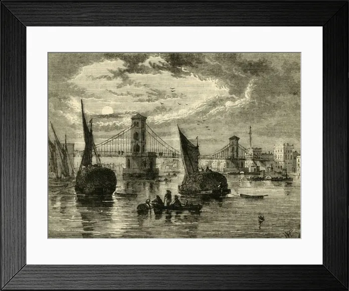 Framed Print : Hungerford Suspension Bridge, 1850, (1881). Creator: Unknown Framed Print : Hungerford Suspension Bridge, 1850, (1881). Creator: Unknown