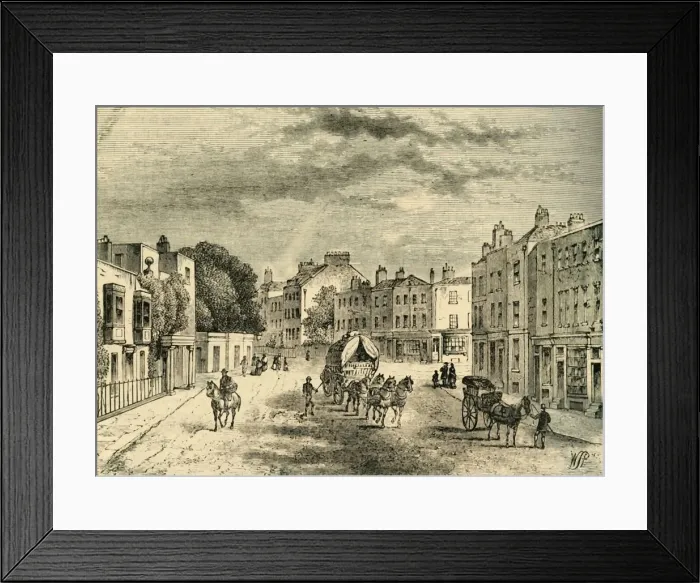 Framed Print : The Old village of Vauxhall, with Entrance to the Gardens, in 1825, (c1878). Creator: Unknown Framed Print : The Old village of Vauxhall, with Entrance to the Gardens, in 1825, (c1878). Creator: Unknown