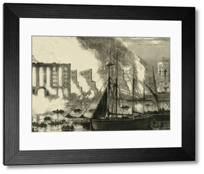 Framed Print : The Great Fire at Cottons Wharf Tooley Street, 1861, (c1878). Creator: Unknown Framed Print : The Great Fire at Cottons Wharf Tooley Street, 1861, (c1878). Creator: Unknown
