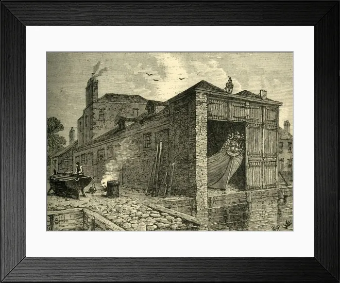 Framed Print : Searles Boat-Yard in 1830, (c1878). Creator: Unknown Framed Print : Searles Boat-Yard in 1830, (c1878). Creator: Unknown