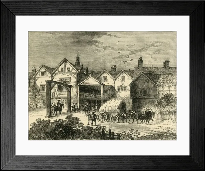Framed Print : The Old Tabard Inn, in the Seventeenth Century, (c1878). Creator: Unknown Framed Print : The Old Tabard Inn, in the Seventeenth Century, (c1878). Creator: Unknown