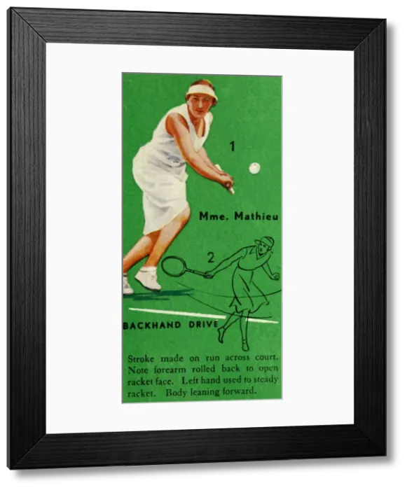 Framed Print : Mme. Mathieu - Backhand Drive, c1935. Creator: Unknown Framed Print : Mme. Mathieu - Backhand Drive, c1935. Creator: Unknown