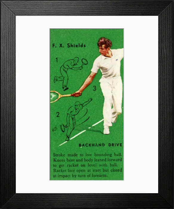 Framed Print : F. X. Shields - Backhand Drive, c1935. Creator: Unknown Framed Print : F. X. Shields - Backhand Drive, c1935. Creator: Unknown