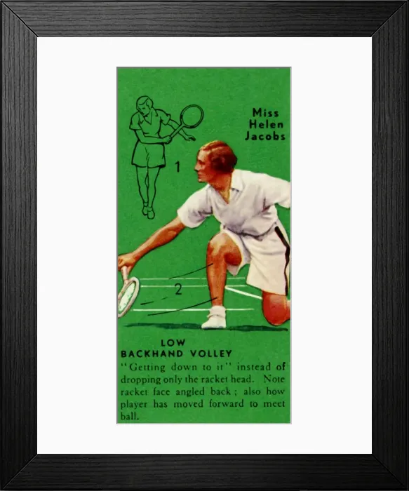 Framed Print : Miss Helen Jacobs - Low Backhand Volley, c1935. Creator: Unknown Framed Print : Miss Helen Jacobs - Low Backhand Volley, c1935. Creator: Unknown