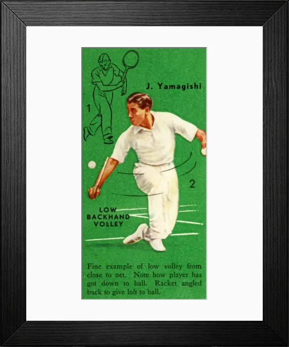 Framed Print : J. Yamagishi - Low Backhand Volley, c1935. Creator: Unknown Framed Print : J. Yamagishi - Low Backhand Volley, c1935. Creator: Unknown