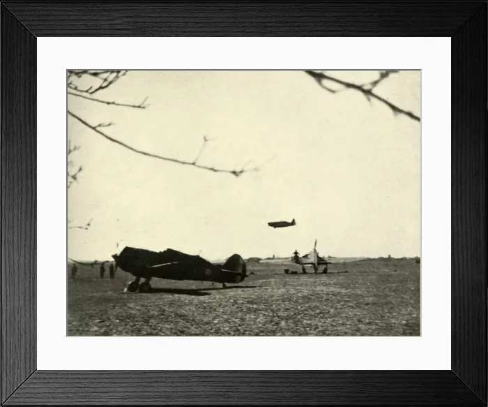 Framed Print : Morane 406 at Vassincourt Aerodrome with French Curtiss Hawk and Hurricane, 1939-1940, (1941) Framed Print : Morane 406 at Vassincourt Aerodrome with French Curtiss Hawk and Hurricane, 1939-1940, (1941)