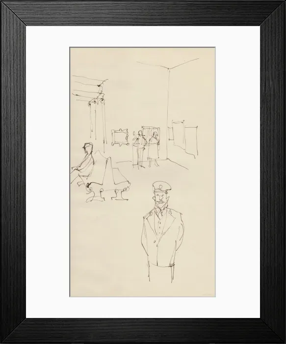 Framed Print : Guard in an art gallery, c1950. Creator: Shirley Markham Framed Print : Guard in an art gallery, c1950. Creator: Shirley Markham