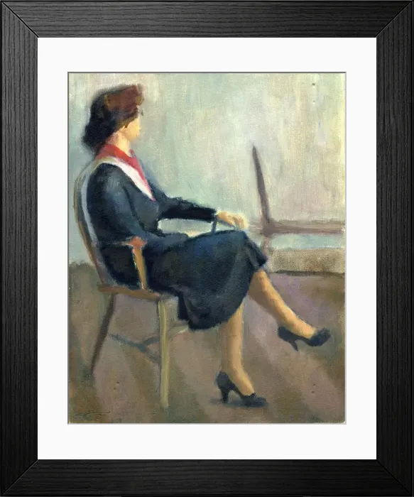 Framed Print : Seated woman in navy blue, 1952. Creator: Shirley Markham Framed Print : Seated woman in navy blue, 1952. Creator: Shirley Markham