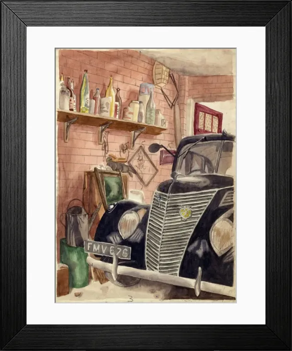 Framed Print : Car in garage, c1950. Creator: Shirley Markham Framed Print : Car in garage, c1950. Creator: Shirley Markham