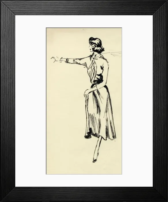 Framed Print : Woman in full skirt with outstretched arm, c1950. Creator: Shirley Markham Framed Print : Woman in full skirt with outstretched arm, c1950. Creator: Shirley Markham
