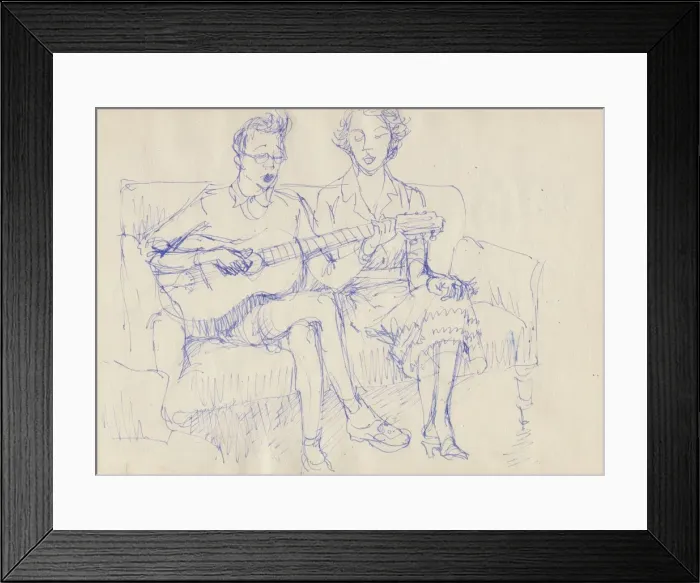 Framed Print : Couple with a guitar, c1950. Creator: Shirley Markham Framed Print : Couple with a guitar, c1950. Creator: Shirley Markham