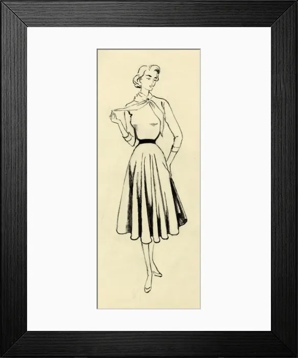Framed Print : Woman in sweater and full skirt, c1950. Creator: Shirley Markham Framed Print : Woman in sweater and full skirt, c1950. Creator: Shirley Markham
