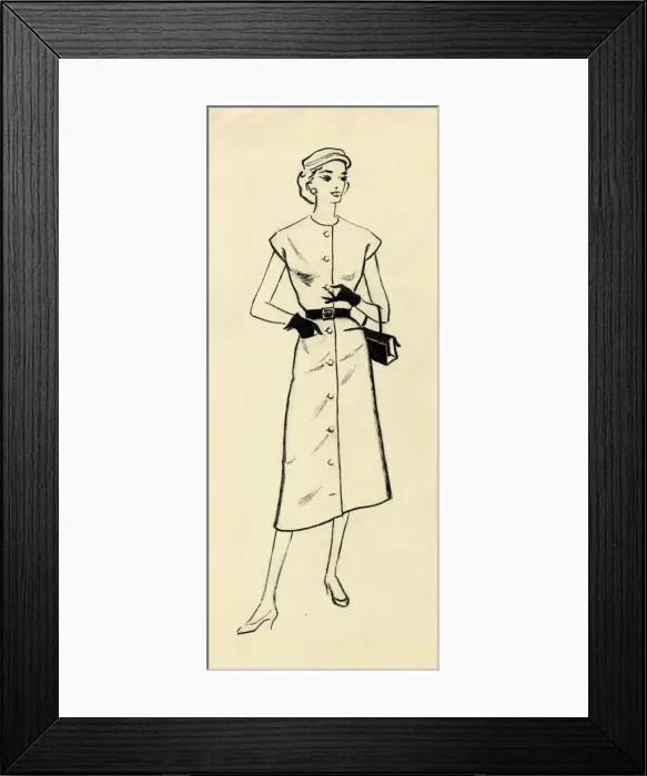 Framed Print : Woman in belted dress, c1950. Creator: Shirley Markham