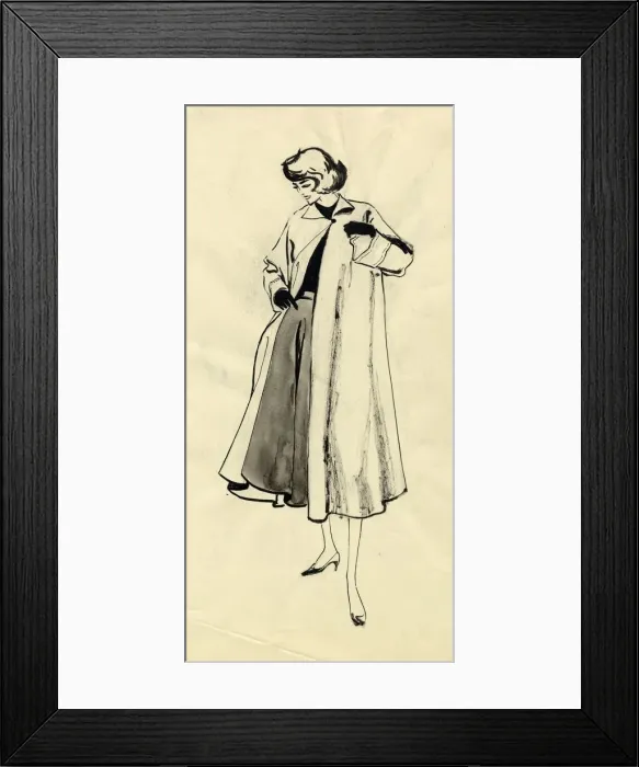 Framed Print : Woman in coat and full skirt, c1950. Creator: Shirley Markham Framed Print : Woman in coat and full skirt, c1950. Creator: Shirley Markham