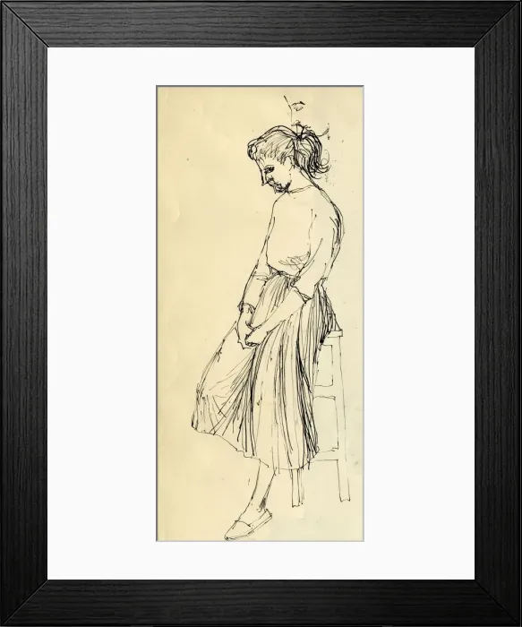 Framed Print : Woman sitting on a stool, c1950. Creator: Shirley Markham Framed Print : Woman sitting on a stool, c1950. Creator: Shirley Markham
