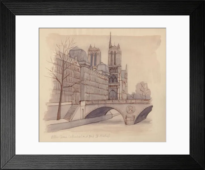 Framed Print : Notre Dame Cathedral and Pont St-Michel, 1951. Creator: Shirley Markham Framed Print : Notre Dame Cathedral and Pont St-Michel, 1951. Creator: Shirley Markham