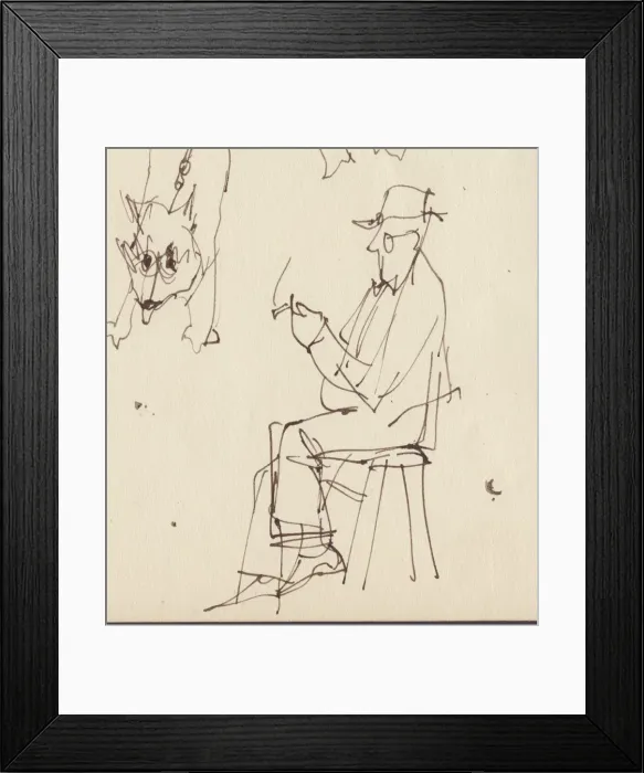 Framed Print : Seated man and dog studies, c1950. Creator: Shirley Markham