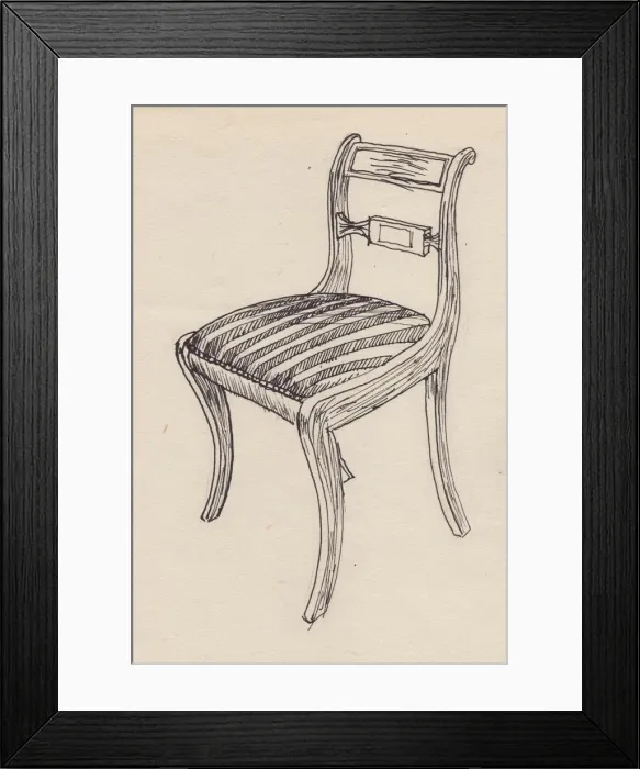 Framed Print : Chair with striped seat, 1951. Creator: Shirley Markham Framed Print : Chair with striped seat, 1951. Creator: Shirley Markham