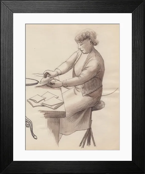 Framed Print : Woman ironing, 1951. Creator: Shirley Markham Framed Print : Woman ironing, 1951. Creator: Shirley Markham