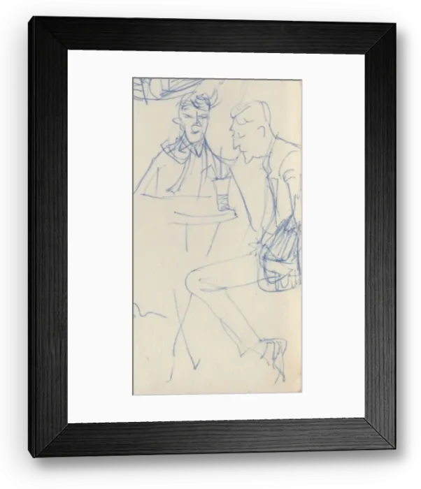 Framed Print : Two men at a cafe table, c1950. Creator: Shirley Markham Framed Print : Two men at a cafe table, c1950. Creator: Shirley Markham