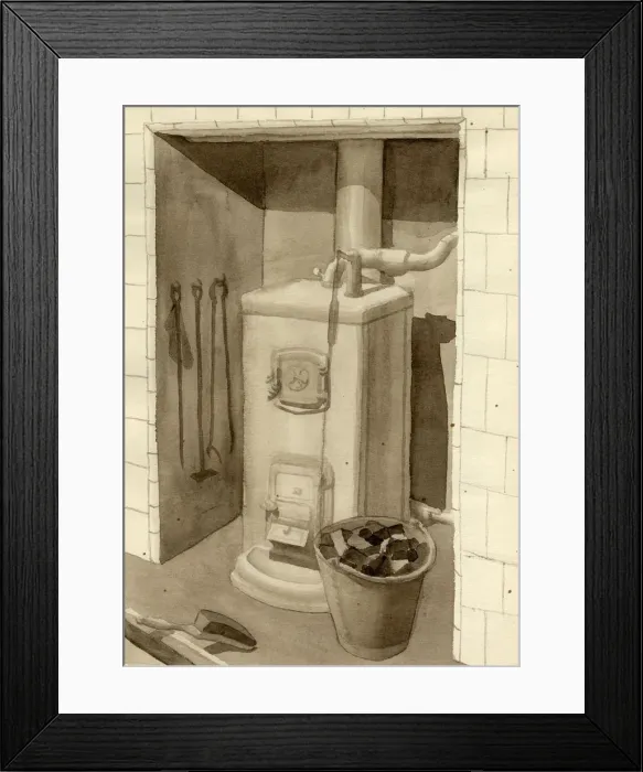Framed Print : Coal stove, 1951. Creator: Shirley Markham Framed Print : Coal stove, 1951. Creator: Shirley Markham
