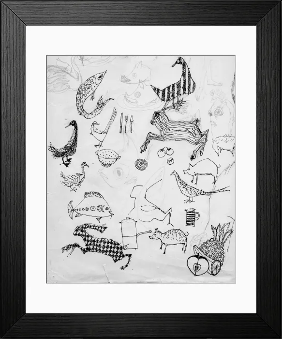 Framed Print : Page of animal sketches, c1950. Creator: Shirley Markham Framed Print : Page of animal sketches, c1950. Creator: Shirley Markham