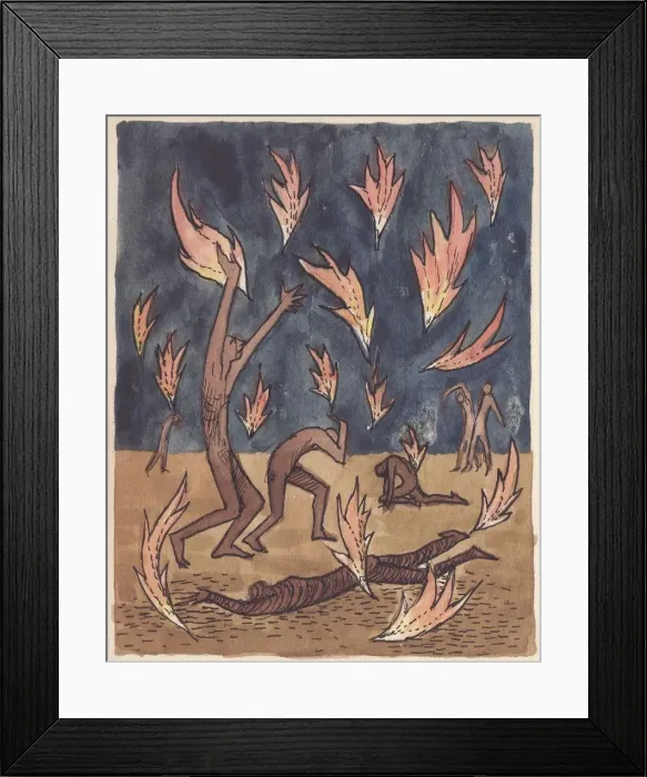 Framed Print : Flames raining down, 1951. Creator: Shirley Markham Framed Print : Flames raining down, 1951. Creator: Shirley Markham