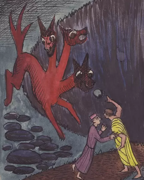 Dante and Virgil with three-headed monster, 1951. Creator: Shirley Markham