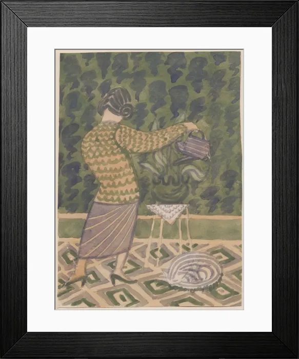 Framed Print : Woman watering plants, c1951. Creator: Shirley Markham Framed Print : Woman watering plants, c1951. Creator: Shirley Markham