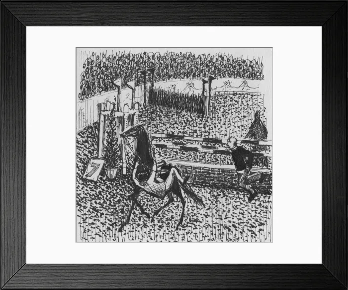 Framed Print : Show jumper falling off her horse, 1952. Creator: Shirley Markham Framed Print : Show jumper falling off her horse, 1952. Creator: Shirley Markham