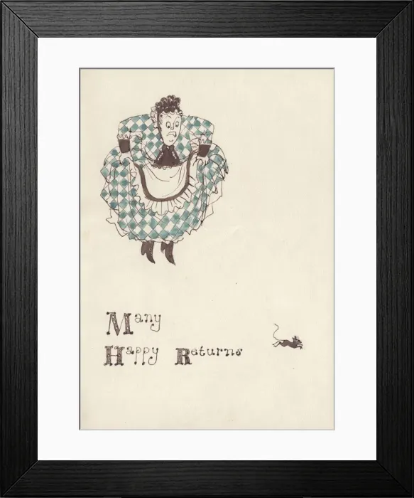 Framed Print : Woman being frightened by a mouse, c1950. Creator: Shirley Markham Framed Print : Woman being frightened by a mouse, c1950. Creator: Shirley Markham