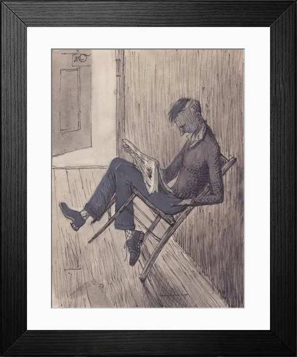 Framed Print : Young man leaning his chair against a wall, 1952. Creator: Shirley Markham Framed Print : Young man leaning his chair against a wall, 1952. Creator: Shirley Markham