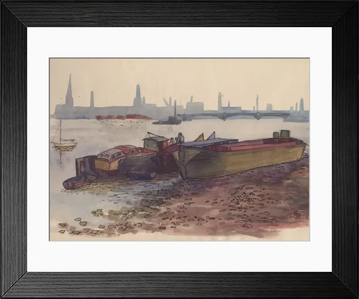 Framed Print : Barges on the Thames in London, 1951. Creator: Shirley Markham Framed Print : Barges on the Thames in London, 1951. Creator: Shirley Markham