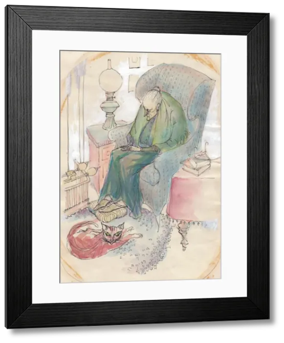 Framed Print : Old woman and cat, 1951. Creator: Shirley Markham Framed Print : Old woman and cat, 1951. Creator: Shirley Markham