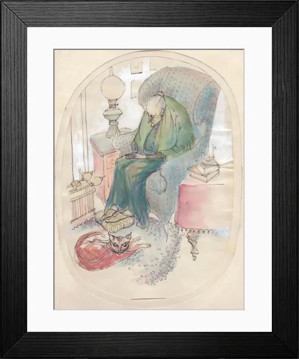 Framed Print : Old woman and cat, 1951. Creator: Shirley Markham Framed Print : Old woman and cat, 1951. Creator: Shirley Markham